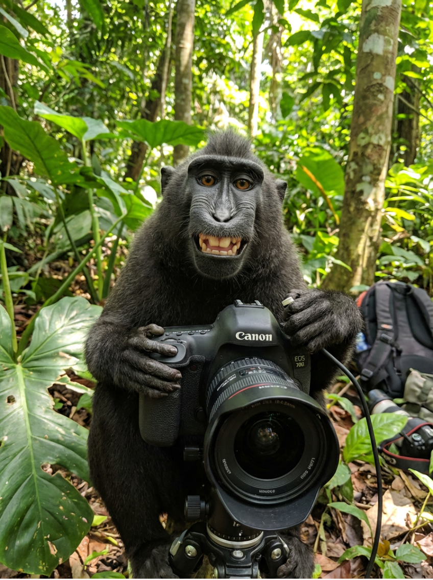 Naruto the macaque taking his selfie — generated by Oreate AI